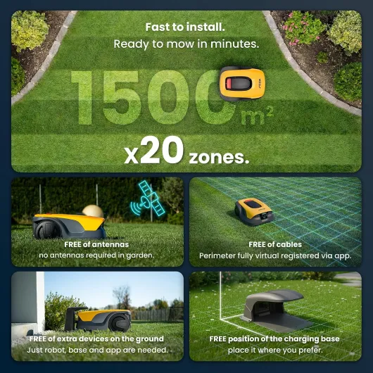 Robot tondeuse automatique A15V - Parfait pour les jardins de taille moyenne jusqu'à 1500 m² et 20 zones
