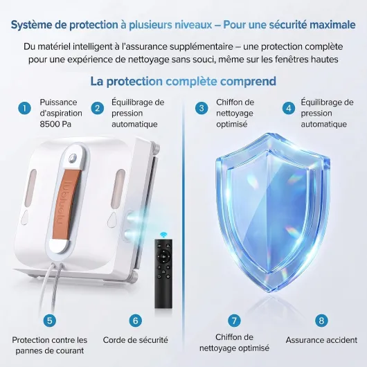 Robot Lave-Vitres avec Navigation IA et Aspiration 8 kPa Blanc