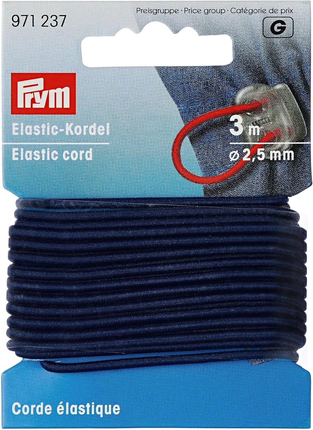 Cordon élastique Bleu marine, 60% ED 40% PES, Ø 2,5 mm - 3 m