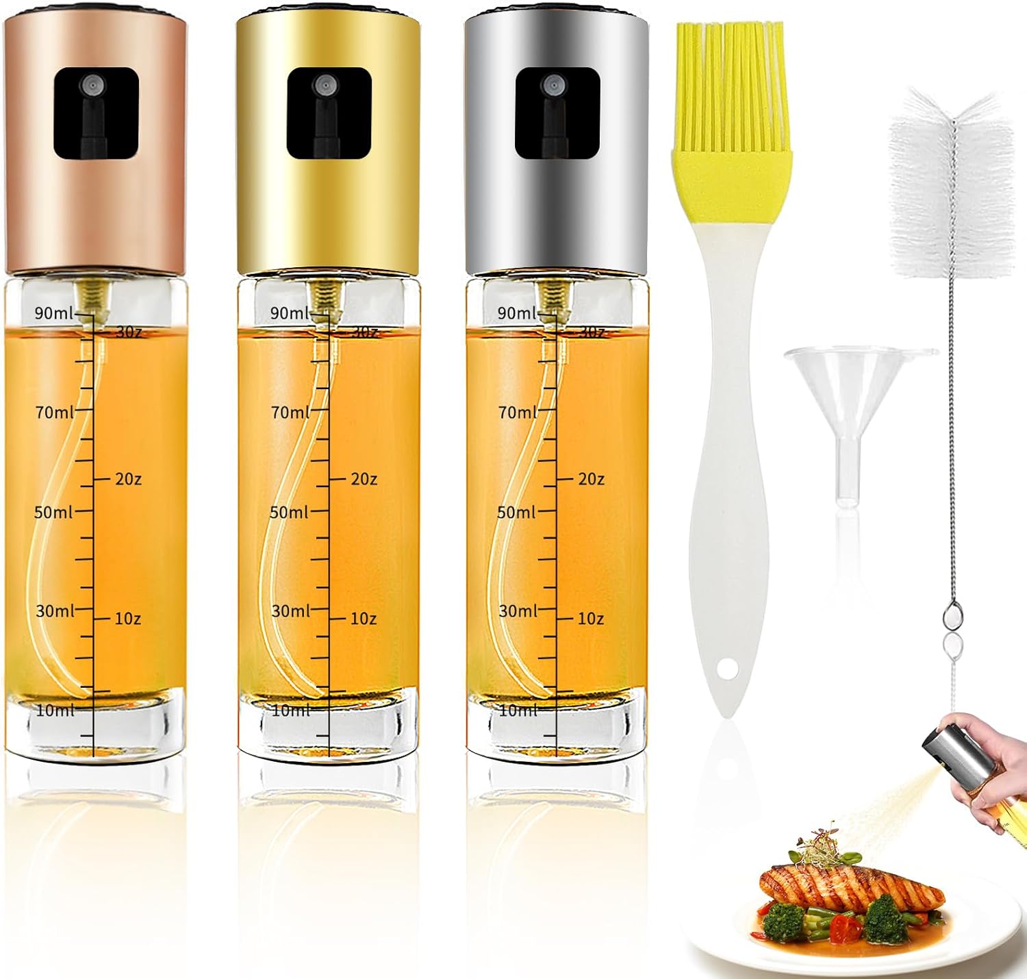 Pulvérisateur D'huile,Bouteille pour Huile D'olive,Spray Huile Cuisine Air Fryer,3 Pièces Spray pour Huile Alimentaire,100ml Vaporisateur Huile Cuisine pour Barbecue,Salades,Cuisson