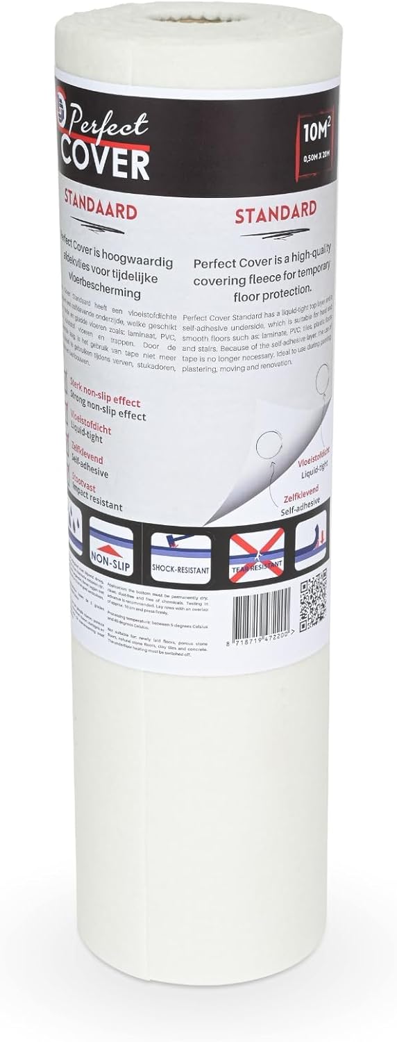 Standard - Feutre de Protection de Sol, Bâche de Protection Peinture Masquage Autocollante - 1m x 10m - Non-tissé de Peintre - Pour Escaliers, Travaux de Peinture et de Rénovation