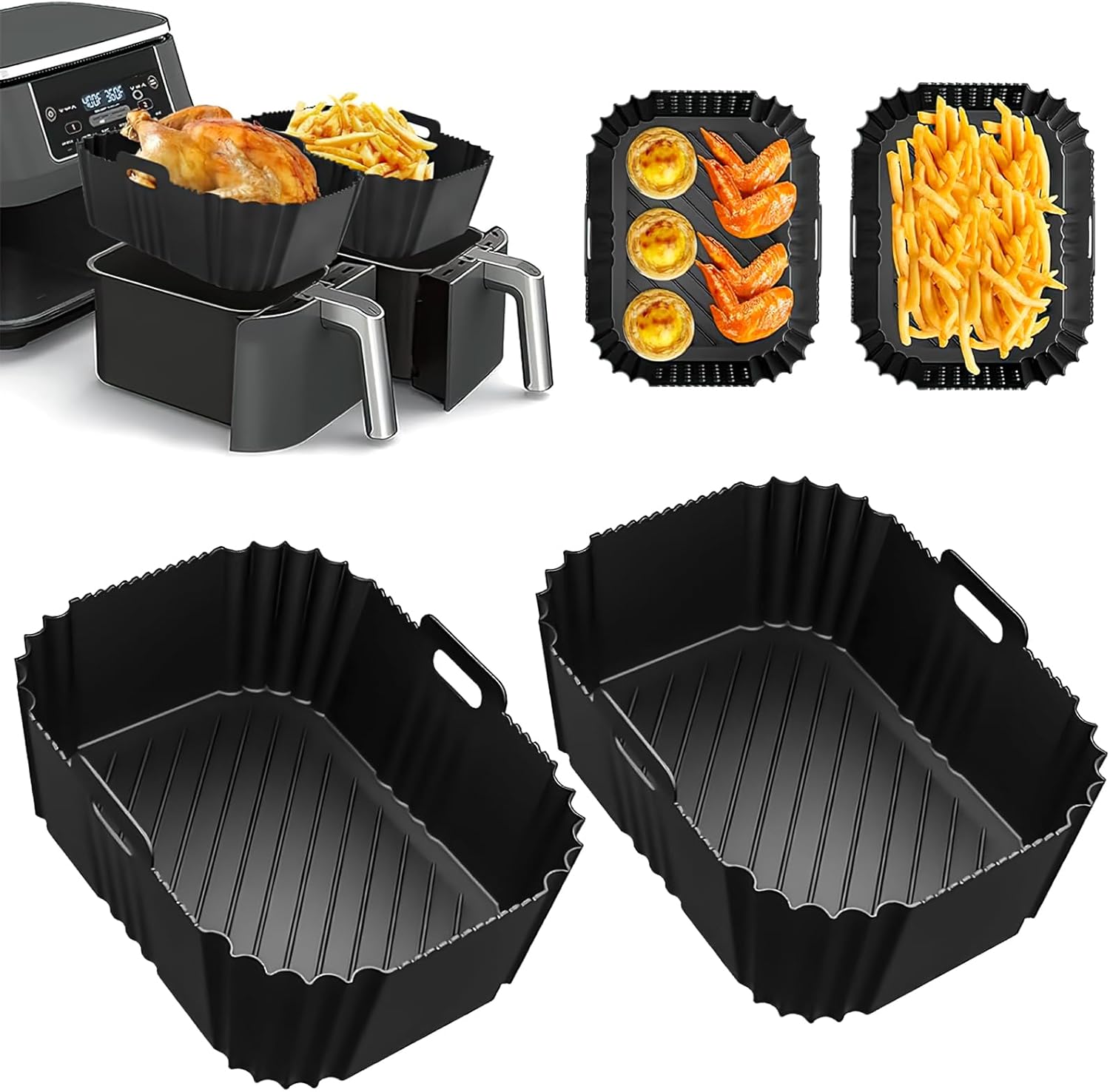 Accessoire Air Fryer pour Ninja Foodi Dual Zone, 2 Pièces Silicone Moule Air Fryer compatibles avec Ninja AF300EU, AF400EU, AF451EU et Autres Dual Zone Friteuse à Air 7,6-9,5 L