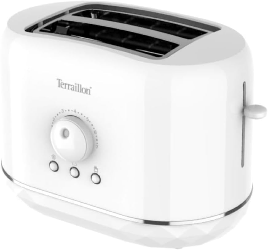 Grille pain DIAMANT BLANC - 2 Fentes 13 cm- 6 niveaux puissance (870W) - Réchauffe viennoiserie - Décongélation- Réchauffage - Arrêt automatique - Base reliefée Diamant