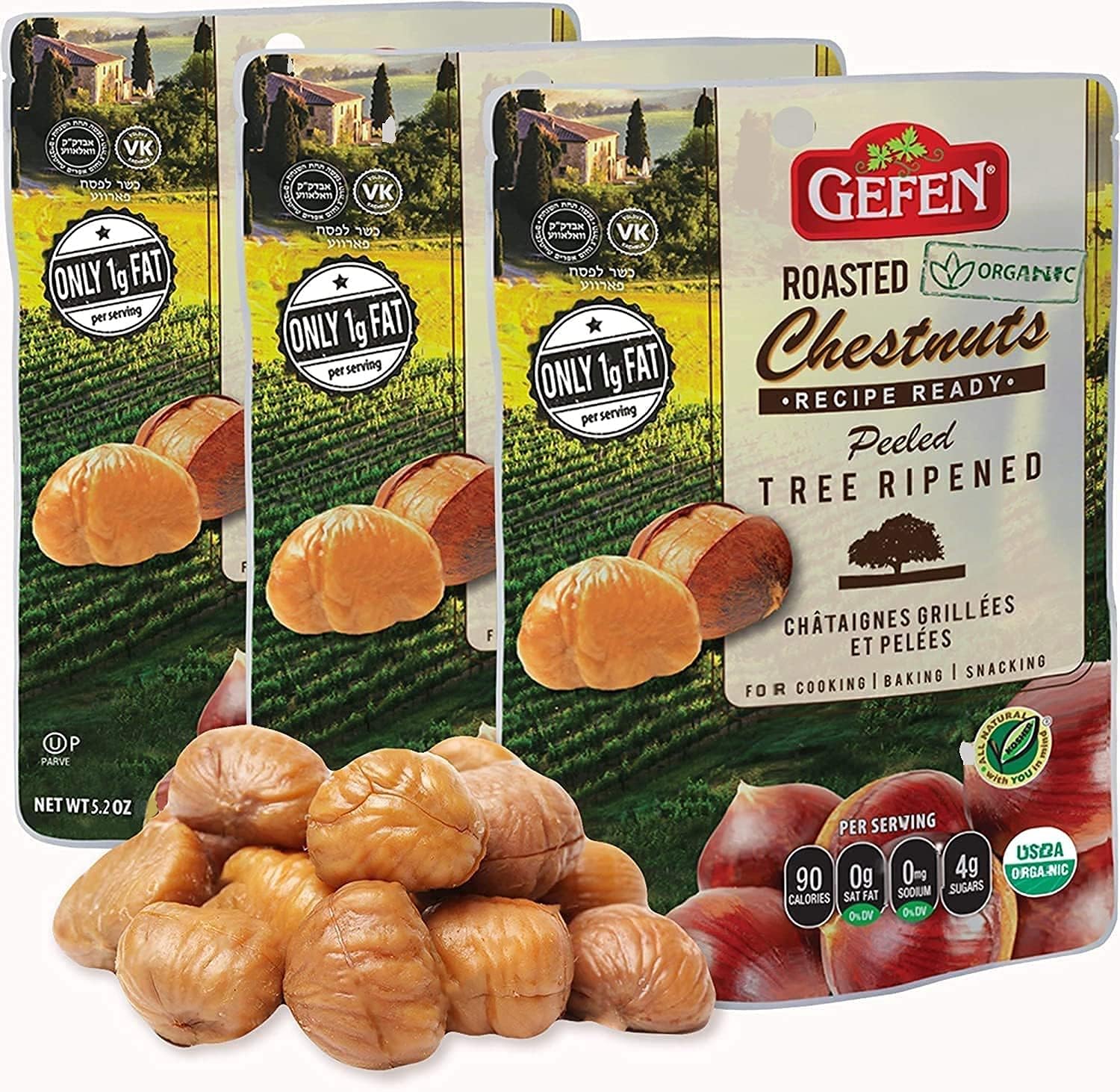 Gefen Châtaignes entiers, torréfiés et épluchés - Prêts à consommer (lot de 3)
