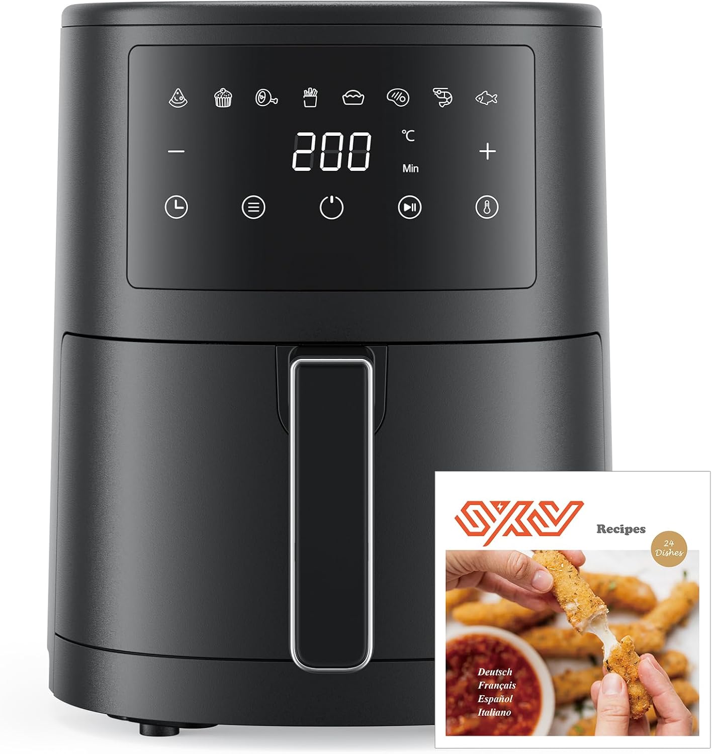 Air Fryer 3.5L, Friteuse sans Huile, 1500W Airfryer Compacte, 8 Programmes, Ecran Tactile LED, Moins D'Huile et Économisé d'Énergie, 50db Faible Bruit, Jusqu'à 3 personnes, Noir