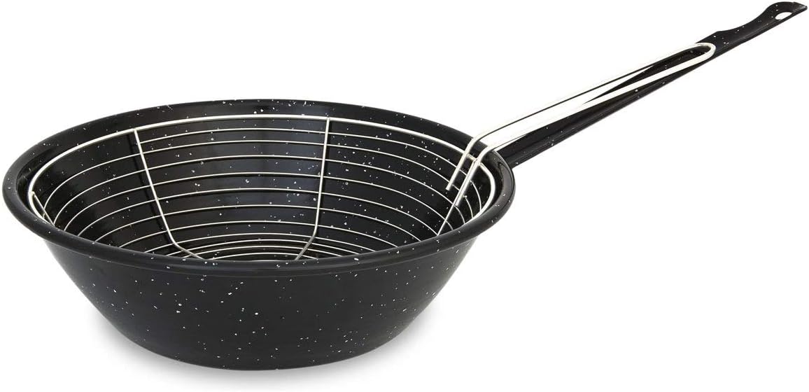 Friteuse avec Panier - Poêle à Frire - Acier Emaillé Antiadhésive - Ø 24 cm - Made in Spain