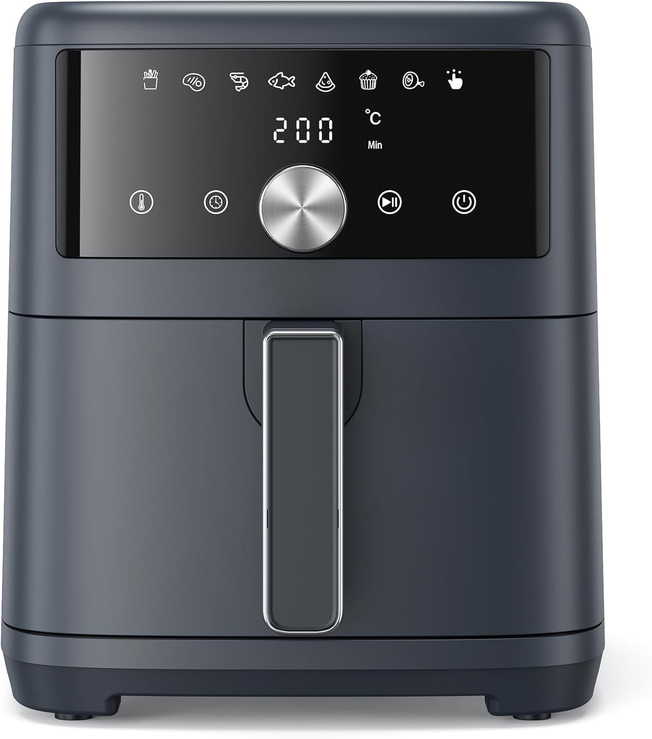 Air Fryer 6L, Friteuse sans Huile, 1500W Airfryer Compacte, 8 Programmes, Ecran Tactile LED, Moins D'Huile et Économisé d'Énergie, 50db Faible Bruit, Jusqu'à 6 personnes, Gris