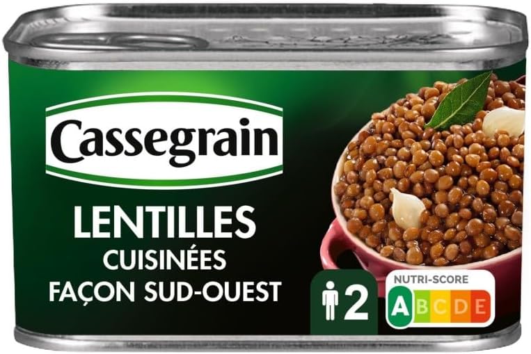 Délice du Sud-Ouest : Lentilles CASSEGRAIN au Magret de Canard et Oignons Grelots - Lot de 12 (410g) Authentique recette aux accents du terroir, conserve de légumes - Le Lot De 4