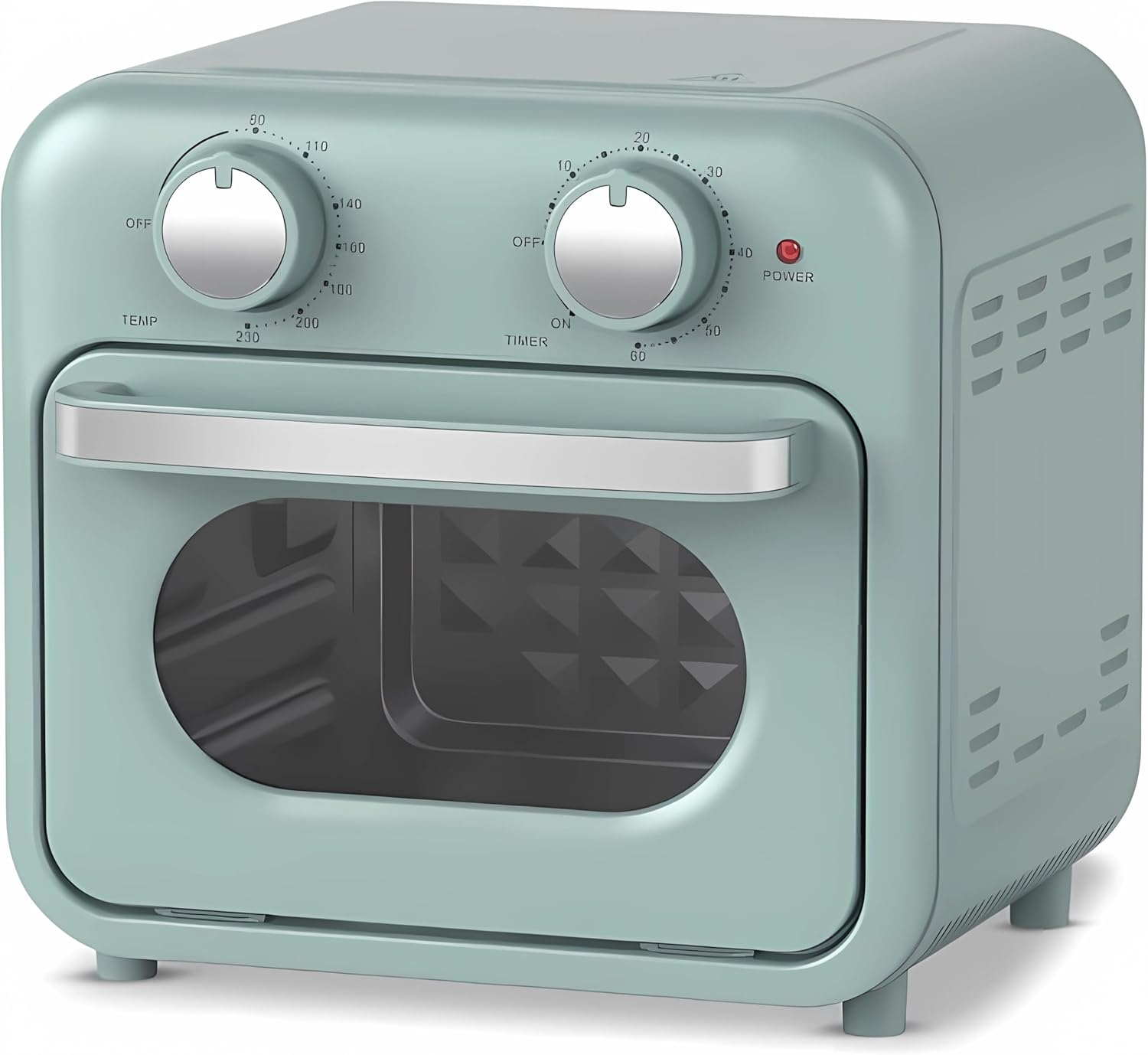 Empotec Friteuse à air mini vintage four 230 degrés de cuisson minuterie vert 10 l puissance 730-870 W tension 220-240 V boutons multifonctions