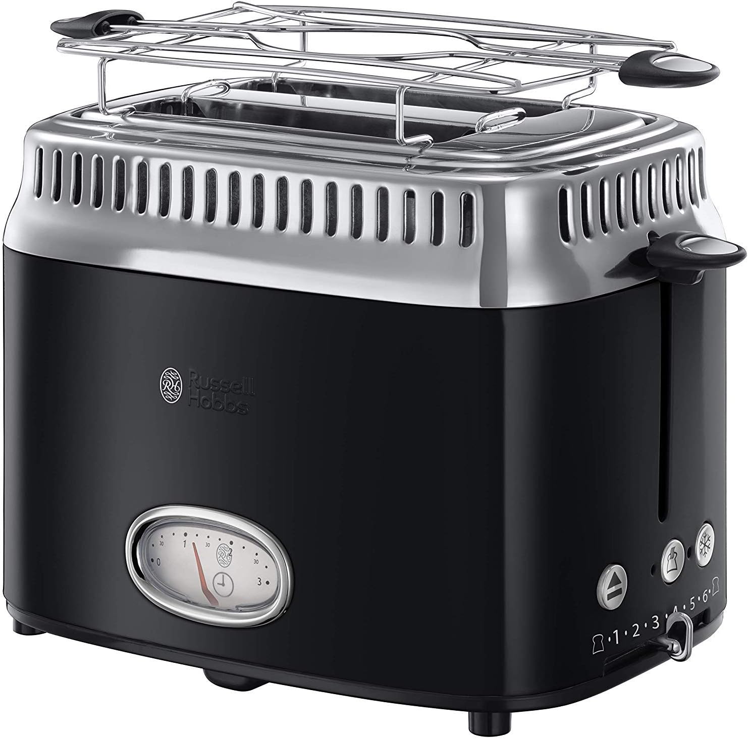 Grille Pain [Design Vintage Premium] Retro noir (2 Tranches, 6 niveaux de brunnissage rapide, Fonction annulation, décongélation & réchauffage Viennoiserie, 1300W) Toaster 21681-56