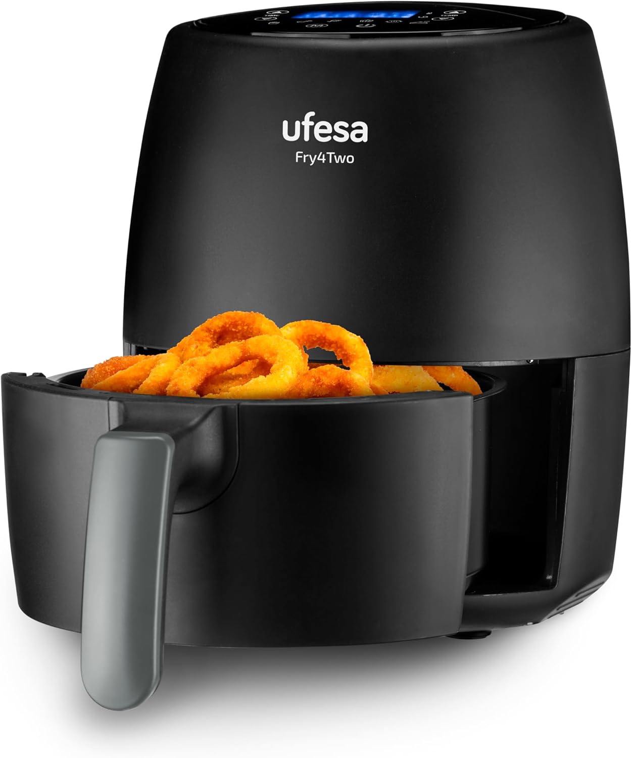 Fry4two Friteuse Air Fryer 2L, 6 programmes, 1200W, Minuterie, Température 80ºC - 200ºC, Sans BPA, Cuve et Plateau Antiadhésifs, Corps/Poignée Toucher Froid, Noir