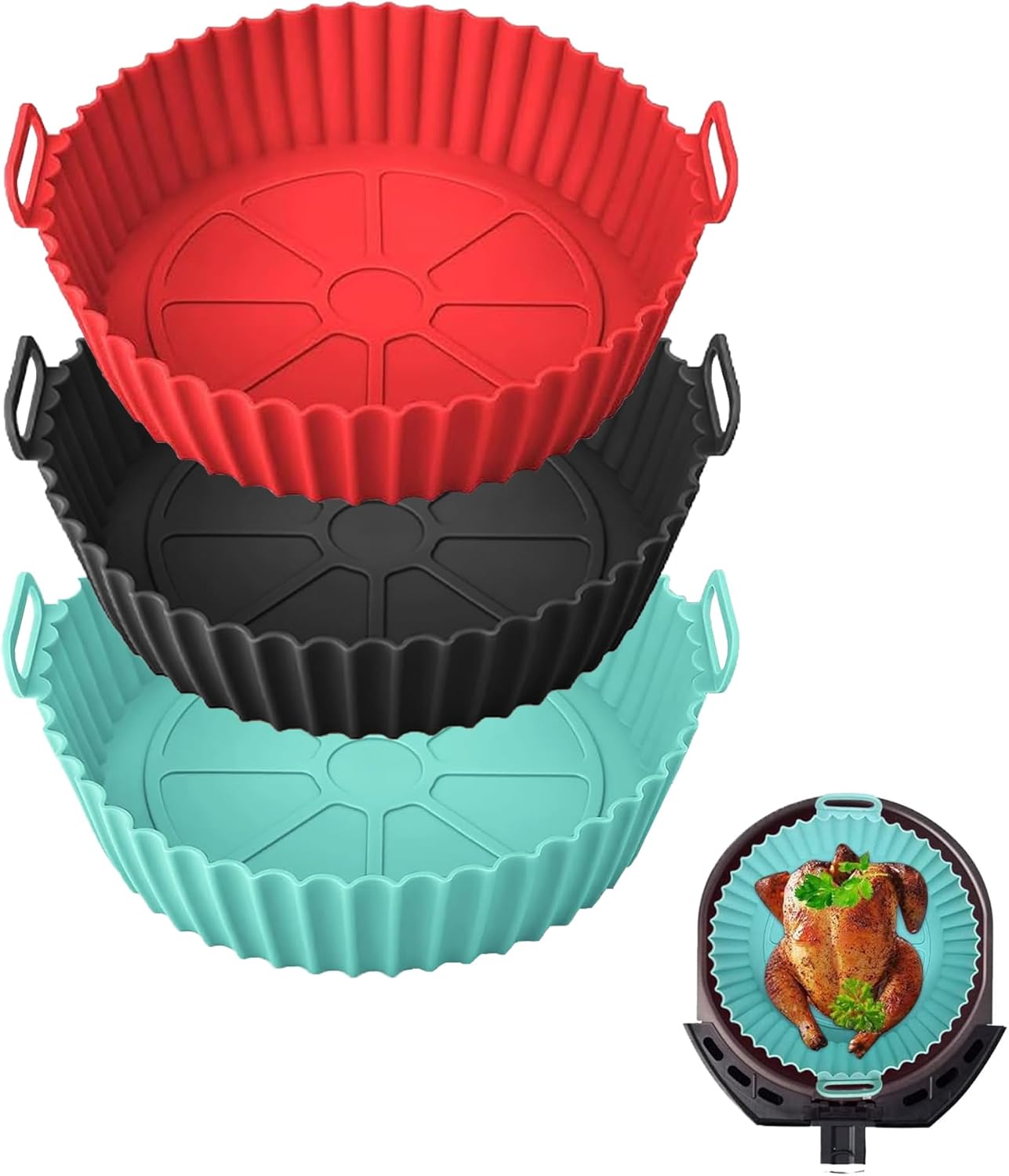 Atsmoce® 3 Packed Pot en Silicone pour Friteuse à Air, 20cm Air Fryer Silicone Pot Panier, Réutilisable Moule Silicone Air Fryer, Convient pour four, Micro-ondes, Friteuse à air (B)