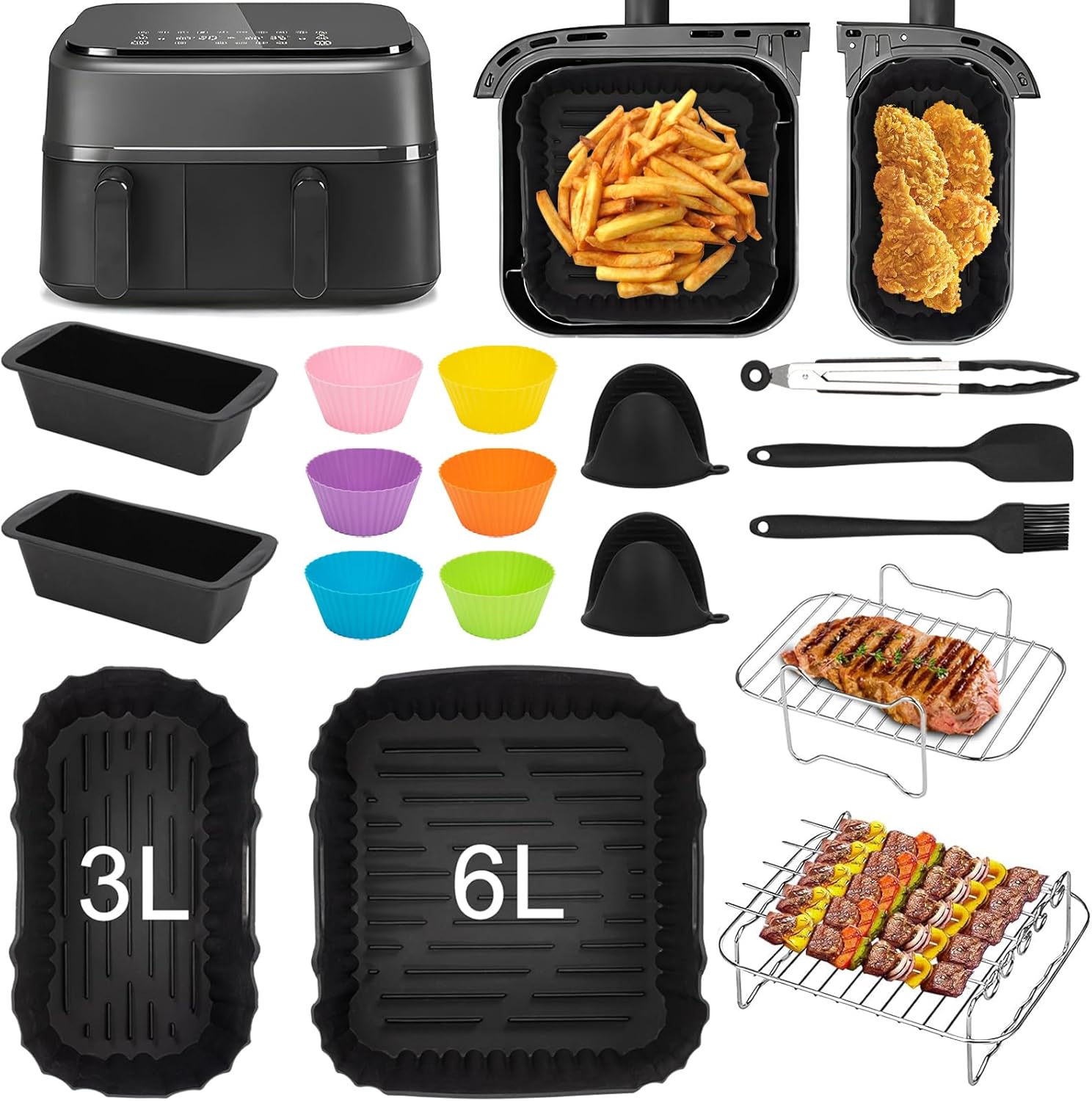 Accessoires Airfryer pour Philips Airfryer Dual Basket 3000 Series NA350 Airfryer - Accessoires inclus : moule en silicone pour friteuse à air chaud, grille de barbecue, moules à pain, pinces de
