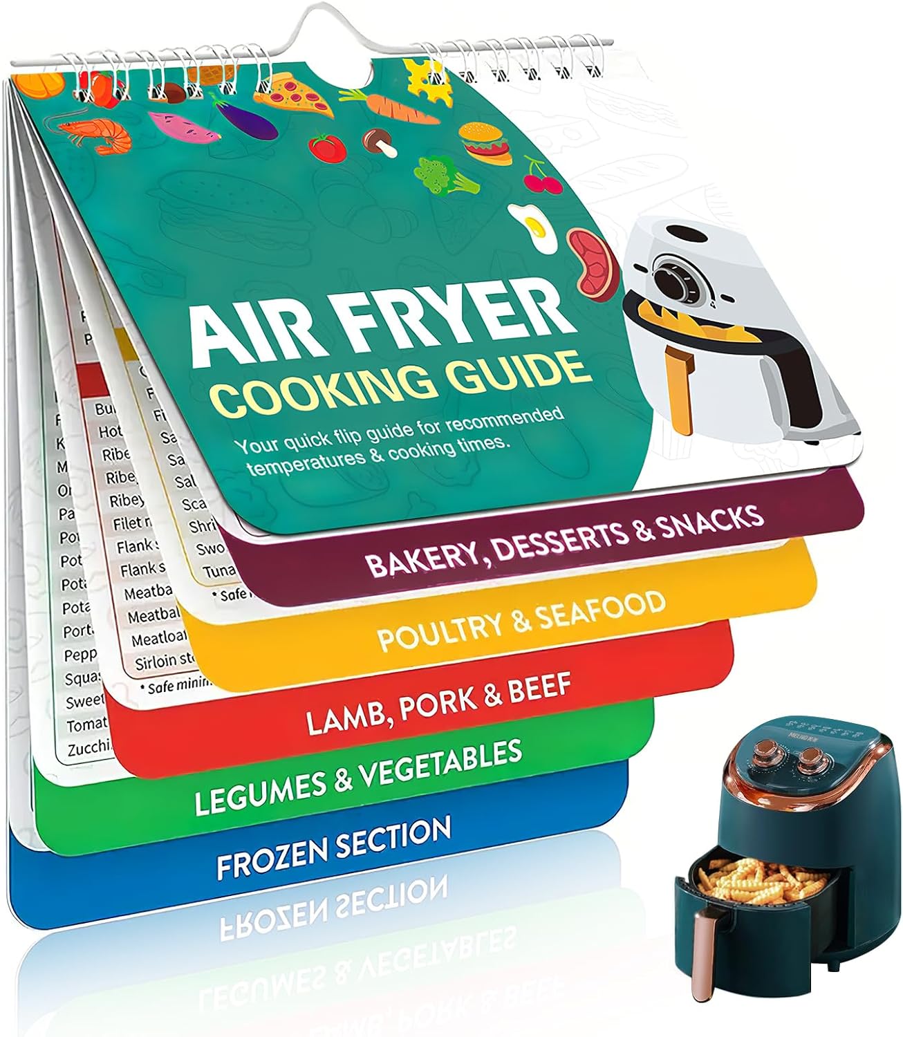 Guide de Cuisson de Friteuse à Air, Feuille de Triche Magnétique pour Friteuse à Air Tableau Temps Cuisson Air Fryer Magnétique Guide de Température Feuilles de Triche Aimants