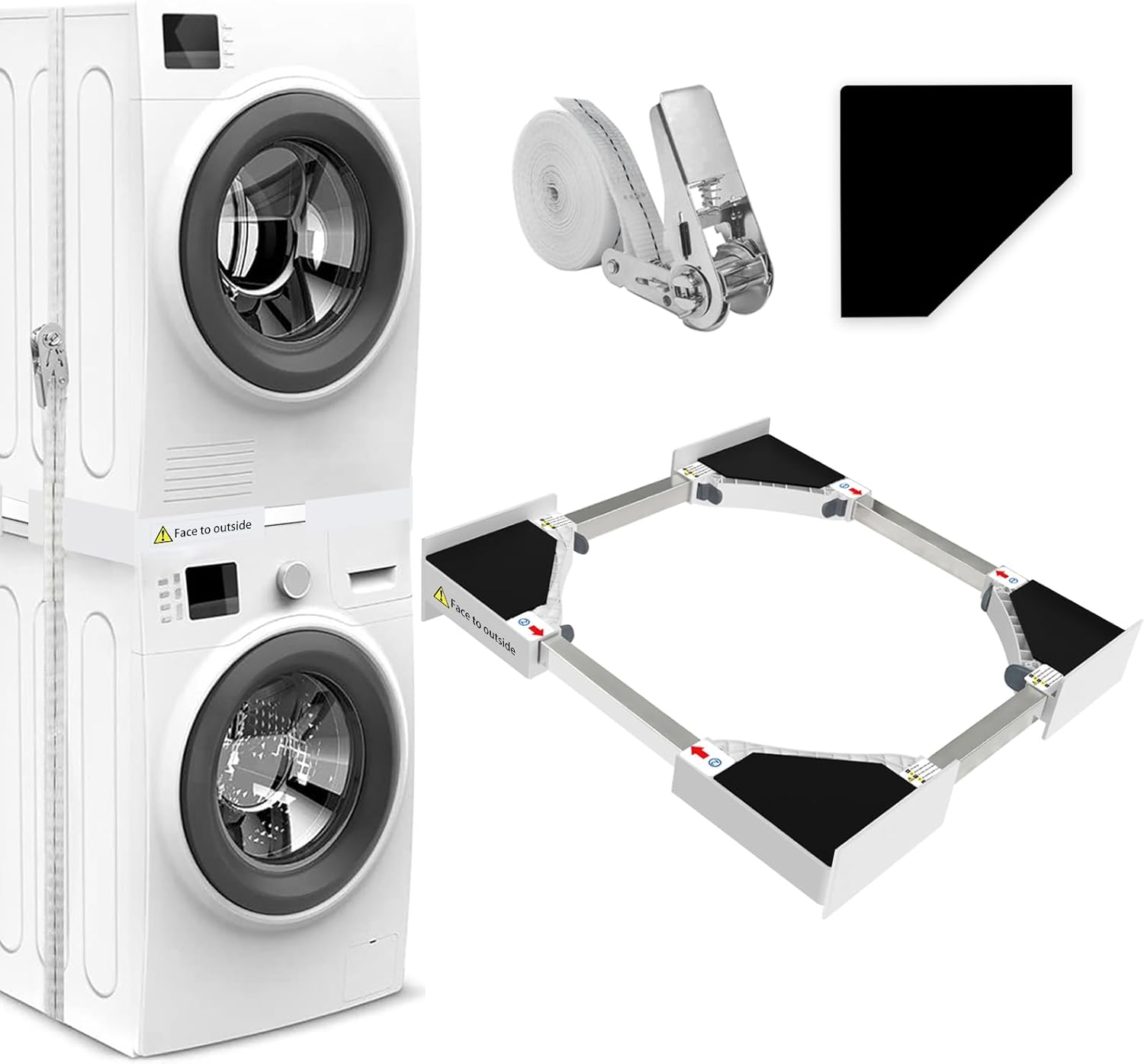 Kit de Superposition Universel, Accessoires pour Lave-linge/Sèche-linge, Universel Cadre Intermédiaire pour Lave-linge et Sèche-linge avec Corde à Cliquet, taille réglable（46-66cm）