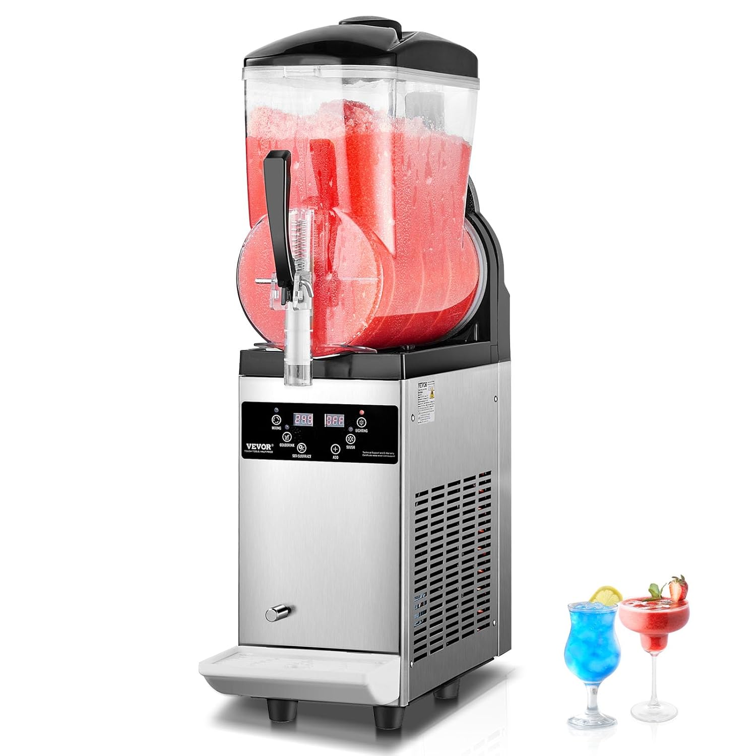 Machine à Granité Commerciale 12 L Simple Réservoir, Machine à Boissons Glacées en Acier Inoxydable de 48 Tasses, Distributeur de Boissons Frappées Granitas Margarita Smoothie, Cafés Bars