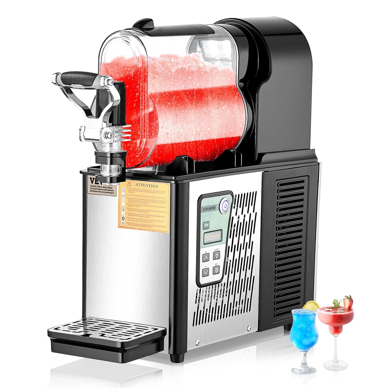 Machine à Granité Commerciale 1x3 L, Machine à Boissons Glacées en Acier Inoxydable de 12 Tasses, Distributeur de Boissons Frappées Granitas Margarita Smoothie, pour Restaurants Cafés Bars