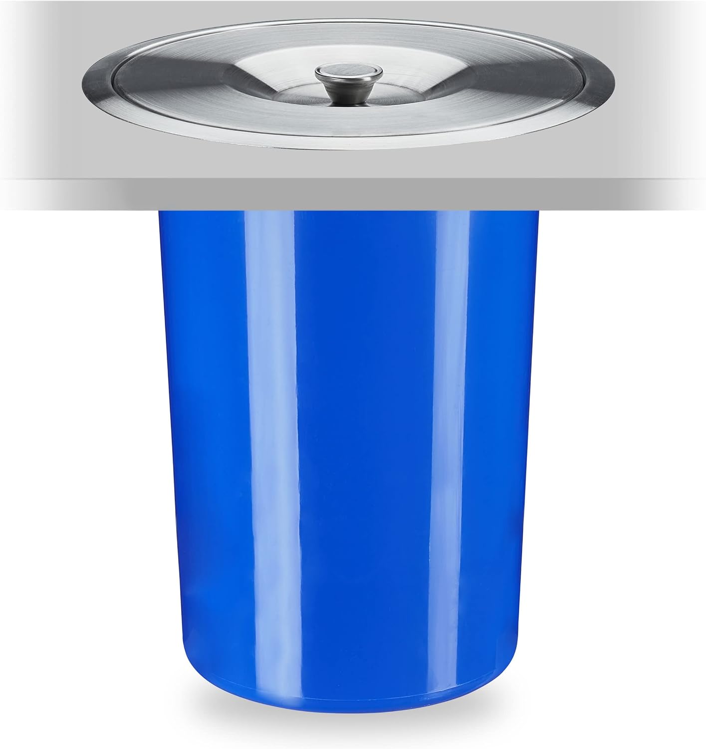 Poubelle Plan de Travail, 8 l, encastrable, déchets organiques, avec Couvercle en INOX, HxD 30 x 26,5 cm, Bleu