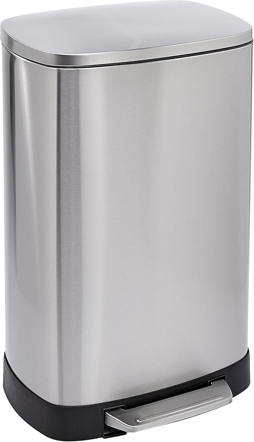 Poubelle Rectangulaire à fermeture lente et à base surélevée, 50 litres, Argenté