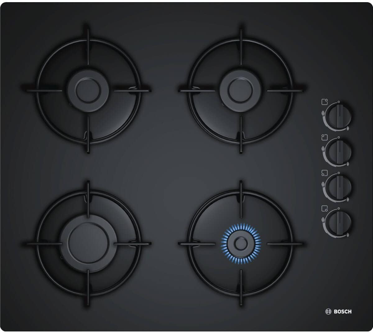 POP6B6B10 Plaque à gaz Série 2 - Plaque de cuisson encastrable 4 foyers - 60 cm - Noir