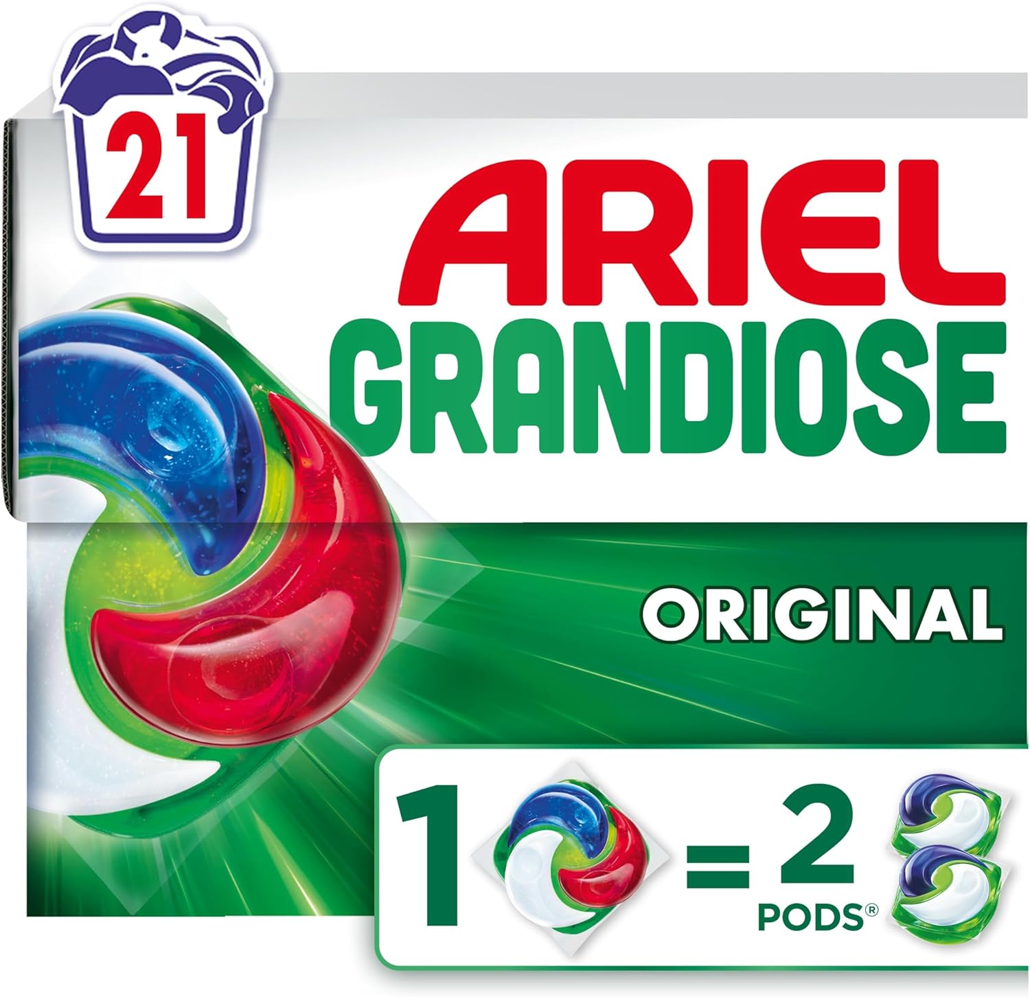 Grandiose PODS, Lessive Liquide En Capsules 21 Lavages, Original 2 X Action Détachante et Anti-Odeur