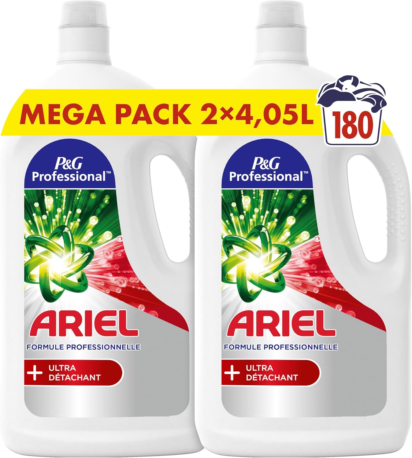 Procter & Gamble Ariel Professional Lessive Liquide, 180 Lavages (2 x 4.05L), Élimine Les Taches Incrustées, Lavage Professionnel dès le 1er Lavage, Nettoyage Impeccable Et Protection De La Couleur