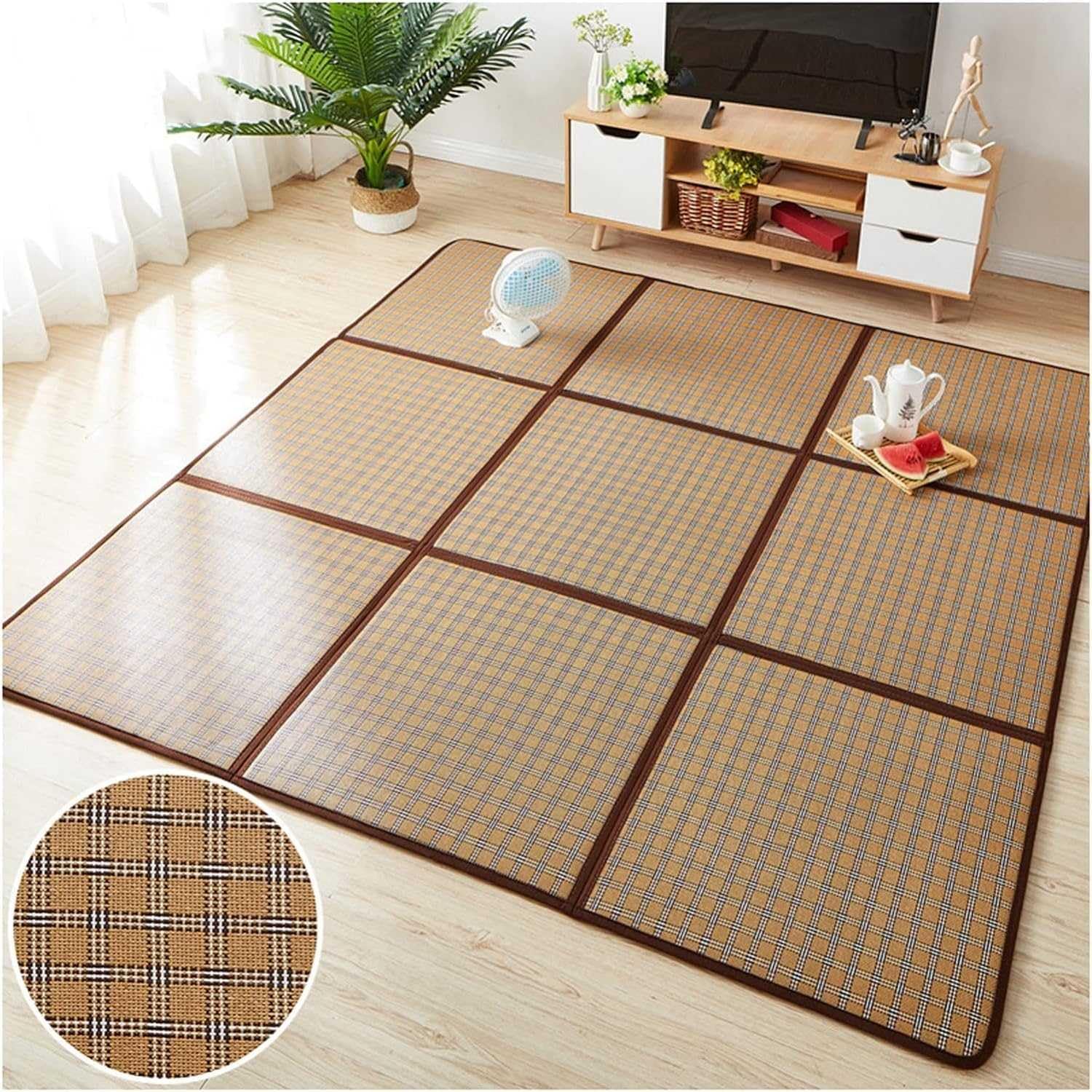 Tatami Tapis en Rotin Futon Matelas, Tapis Japonais Tatami Pliable Tapis Antidérapant, Tapis De Couchage D'été Tapis De Sol Respirant, Matelas Pliable Futon Épissable Tapis De Couchage Enroulable