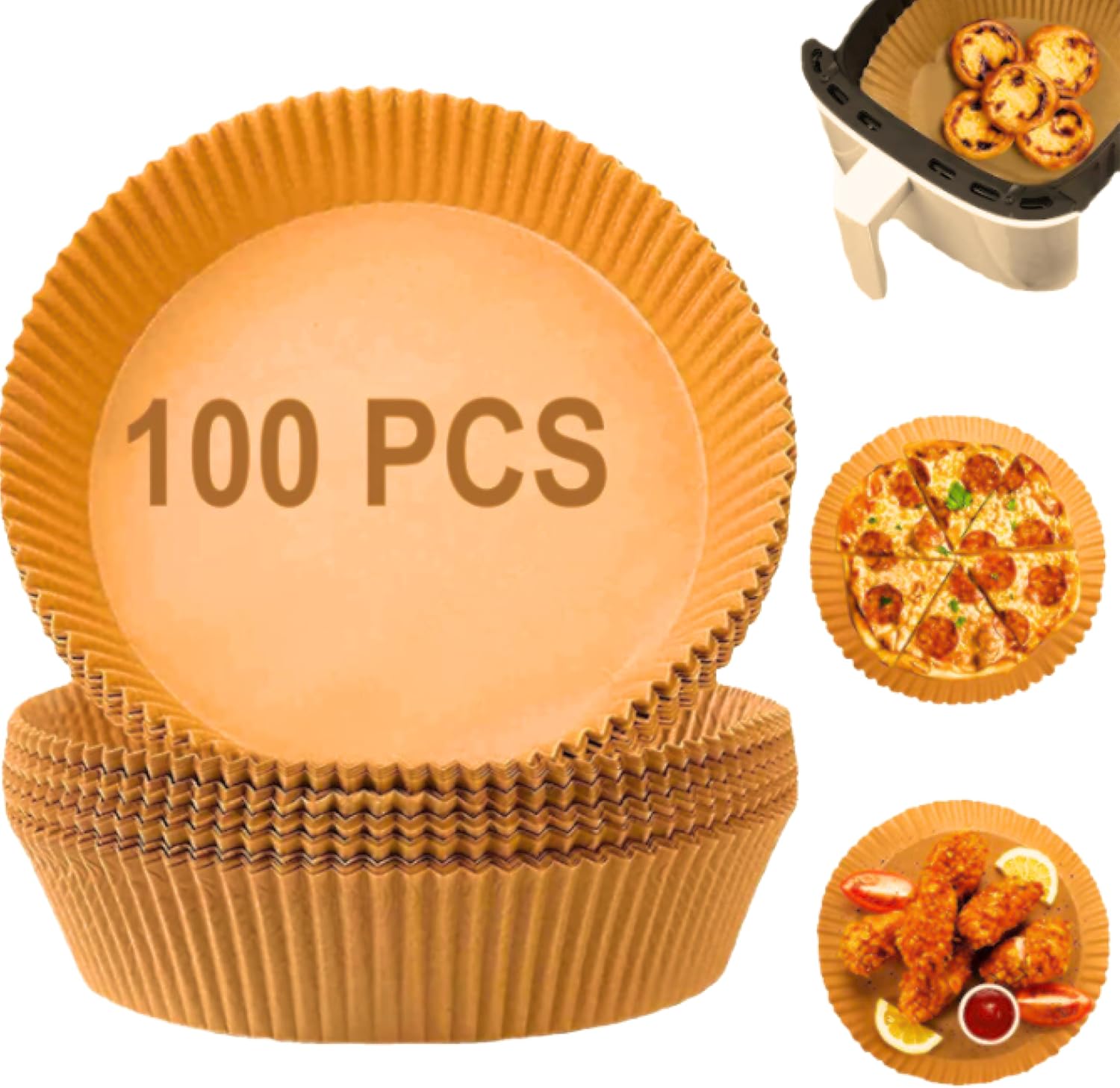 Anti9 Papier sulfurisé pour friteuse 100 pièces 16 cm, feuilles de papier cuisson antiadhésif, accessoires pour air fryer, poêle, four, micro-ondes, sans huile,BPA gratuit sans huile