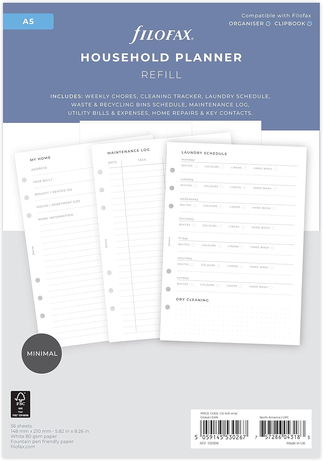 Filofax Planificateur de ménage au format A5, blanc