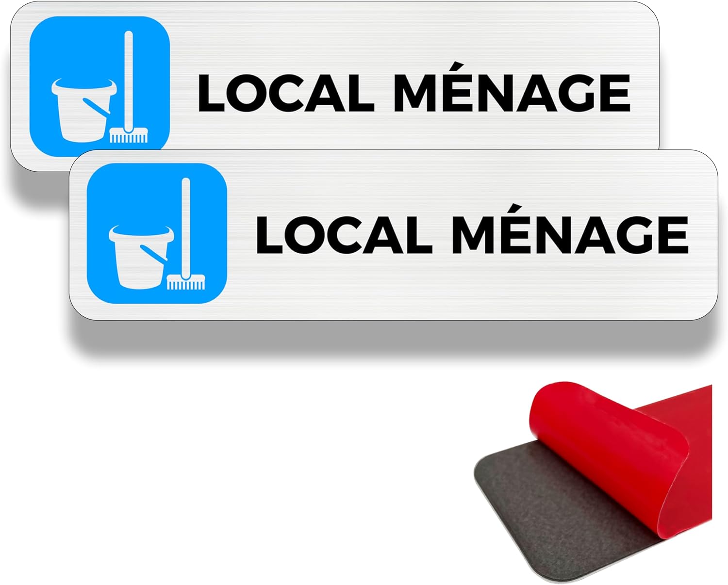 FloraVigo Aire de service ménage, aire de service nettoyage, 2 panneaux d'avertissement, 19×5 cm, intérieur/extérieur, panneau en aluminium, avec autocollant (Local Ménage)