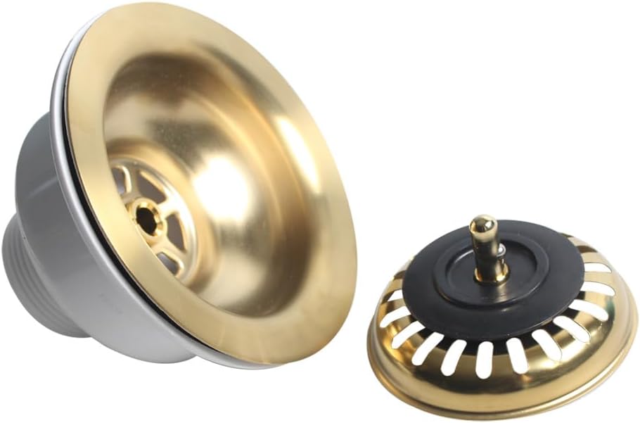 TALEA XK223C041-K Égouttoir de lavabo 114 mm - Kit de drainage pour bol unique - Kit de drainage - Or brossé SUS304 - Filtre XK223C041-K, XK223C041-Brushed Gold