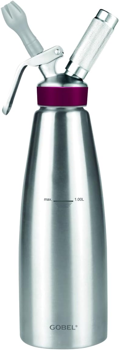 Siphon de cuisine professionnel INOX - Siphon chantilly cuve et tête INOX - 1L - Qualité professionnelle (conforme NF D21-901)