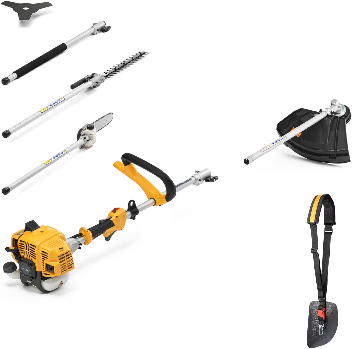 MT 330 - 5-en-1 Multifonction à essence 25.4 cc, débroussailleuse, taille-haies, élagueuse, lame 3T, extension 70 cm, harnais inclus