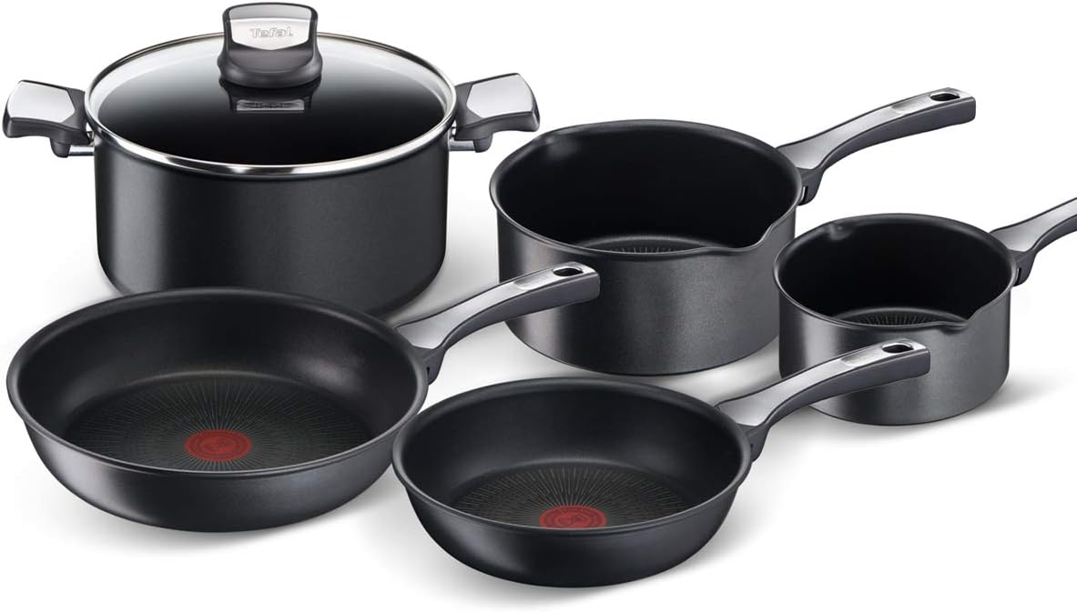 Batterie de Cuisine 6 pièces, 2 poêles, 2 casseroles, 1 faitout avec Couvercle, Induction, Revêtement antiadhésif résistant aux Rayures, Fabriqué en France, Unlimited G25990AZ