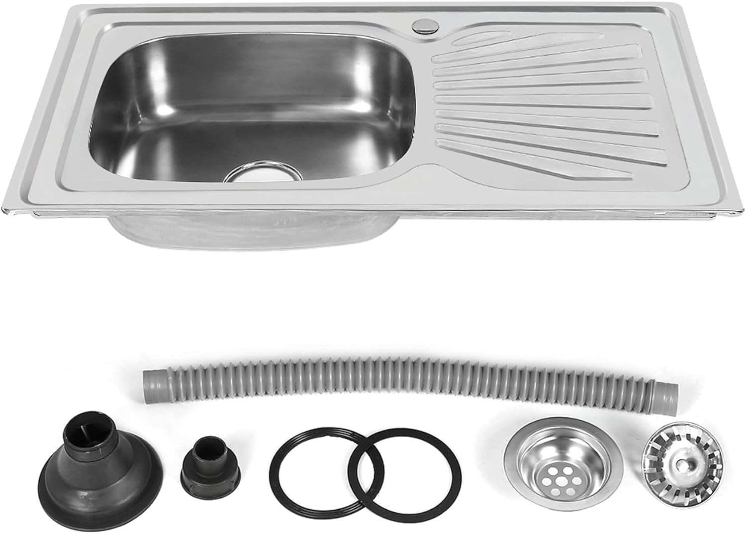 Evier Inox 1 Bac , Evier Cuisine 1 Bac en Acier Inoxydable Finition Nanotechnologique, 1x évier inox brossé de cuisine à un 1bac en acier inoxydable 304 lavabo de cuisine égouttoir,90*50*15cm💙