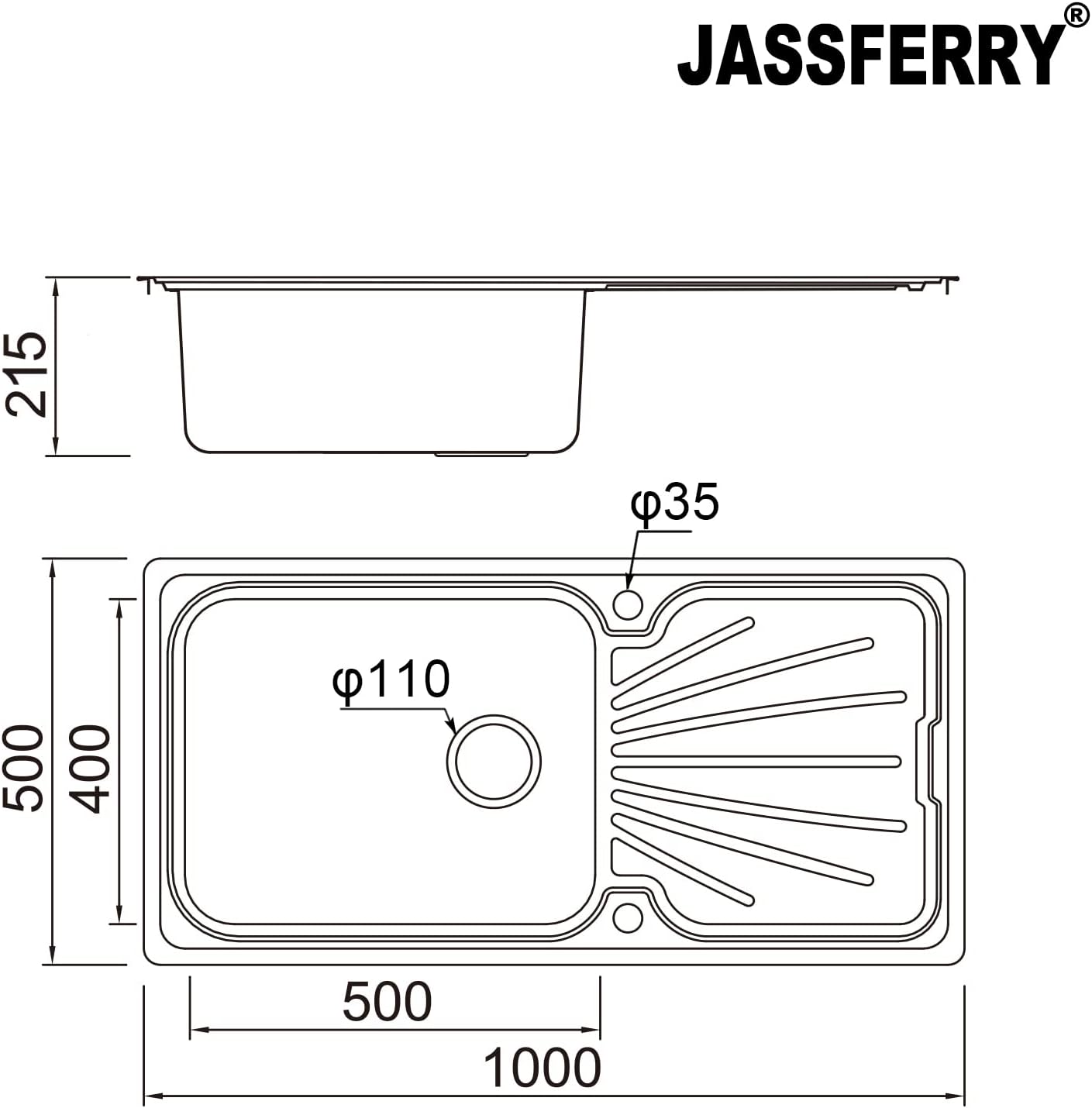 Évier de cuisine Cuve simple, Acier Inoxydable, Égouttoir réversible, avec crépine