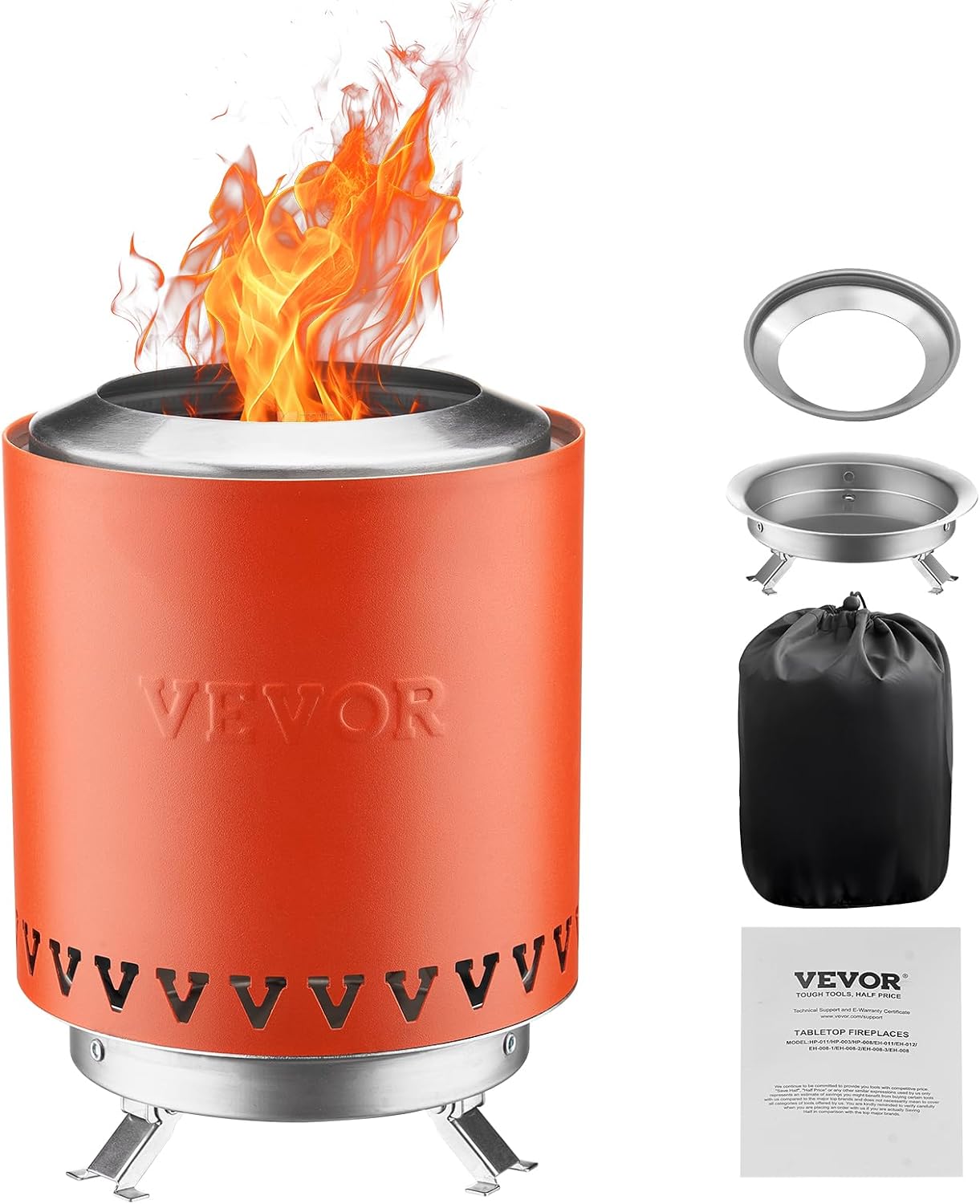Foyer de table Φ150 x 205 mm, brasero de table en acier inoxydable portable pour décoration intérieure et extérieure avec support, alimenté au bois ou aux granulés, pour camping, terrasse, rouge
