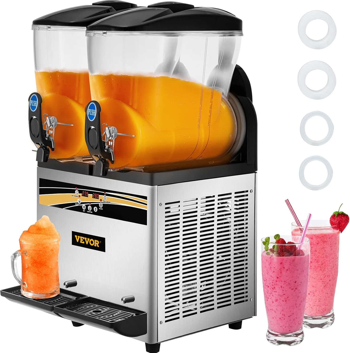 Machine à Granité 2 x 15 L Machine de Glace Fondue 430 x 450 x 800 mm Machine à Granita Acier Inoxydable Argenté Réfrigération Efficace pour Rationaliser et Booster Service de Boissons Glacées