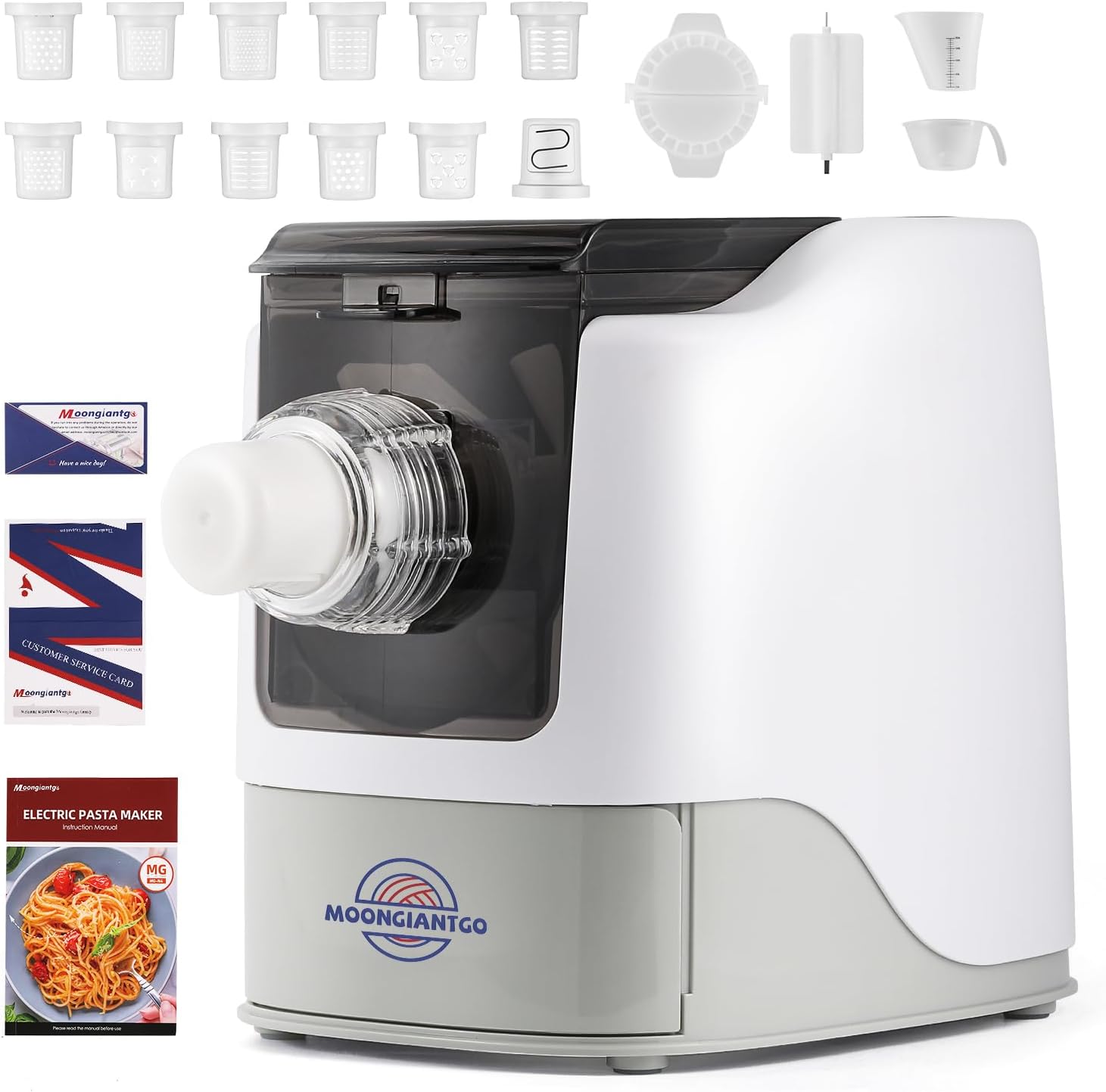 Machine à Pâte Fraîche Électrique Laminoire, 3 Programmes Automatiques, Boîte de Rangement avec 12 Disques de Mise En Forme pour Nouilles Spaghetti Fettuccine, Jusqu'à 500g de Farine, 260W