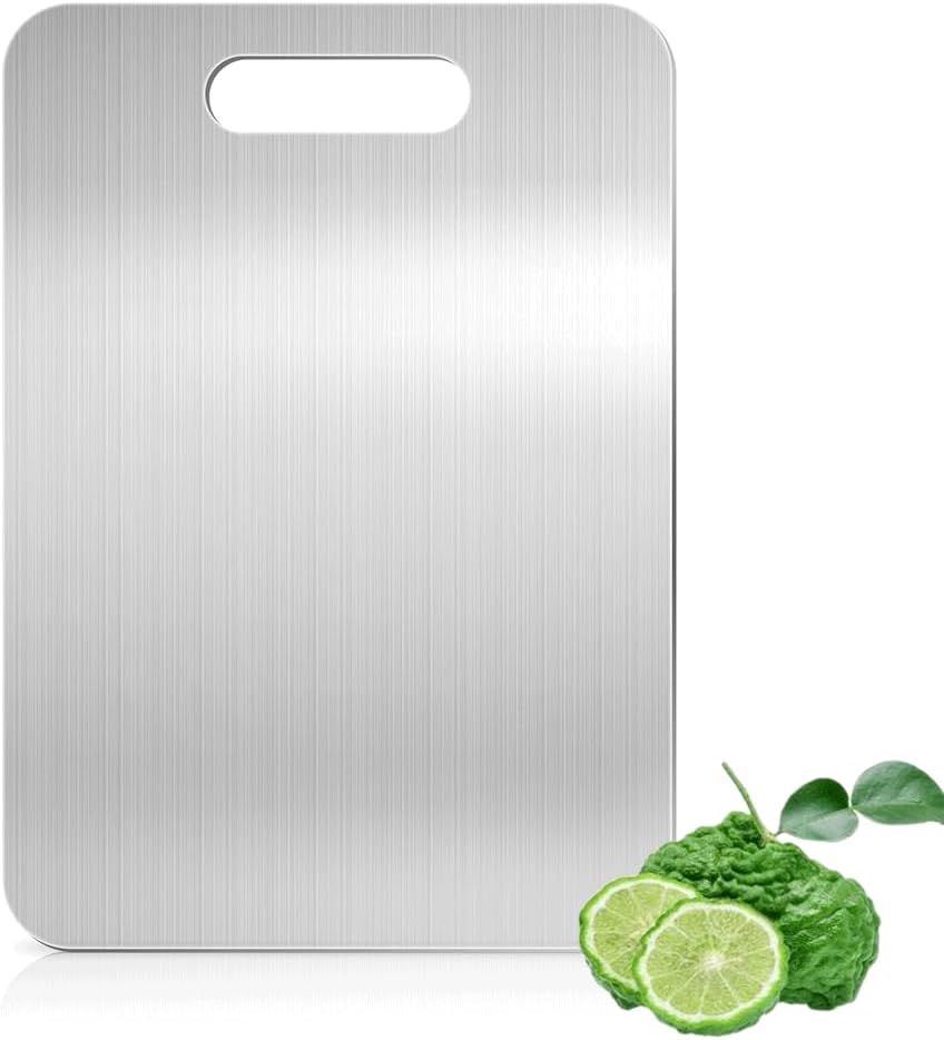 Planche à Découper en Titane, 304 Acier Inoxydable Double Face de Qualité Alimentaire Planche à Découper, Cuisine Premium Titanium Planche à Découper pour Viande, Fromage, Fruits, Légumes (46.30cm)