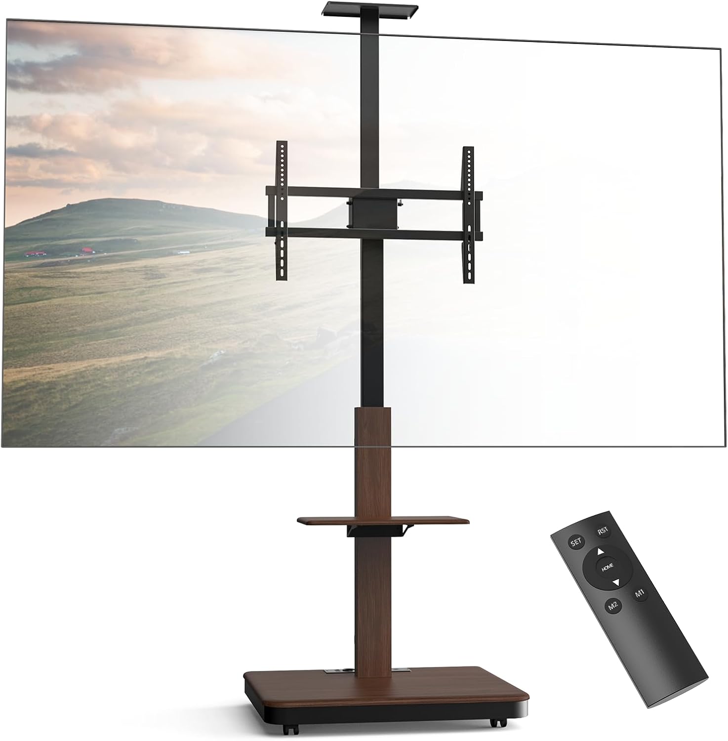 Elite Support TV électrique Mobile pour 40-86" Max - 60 kg, élévateur TV motorisé avec réglage de la Hauteur en continu Via la télécommande, Max - VESA 600x400, avec étagères et Bloc multiprises