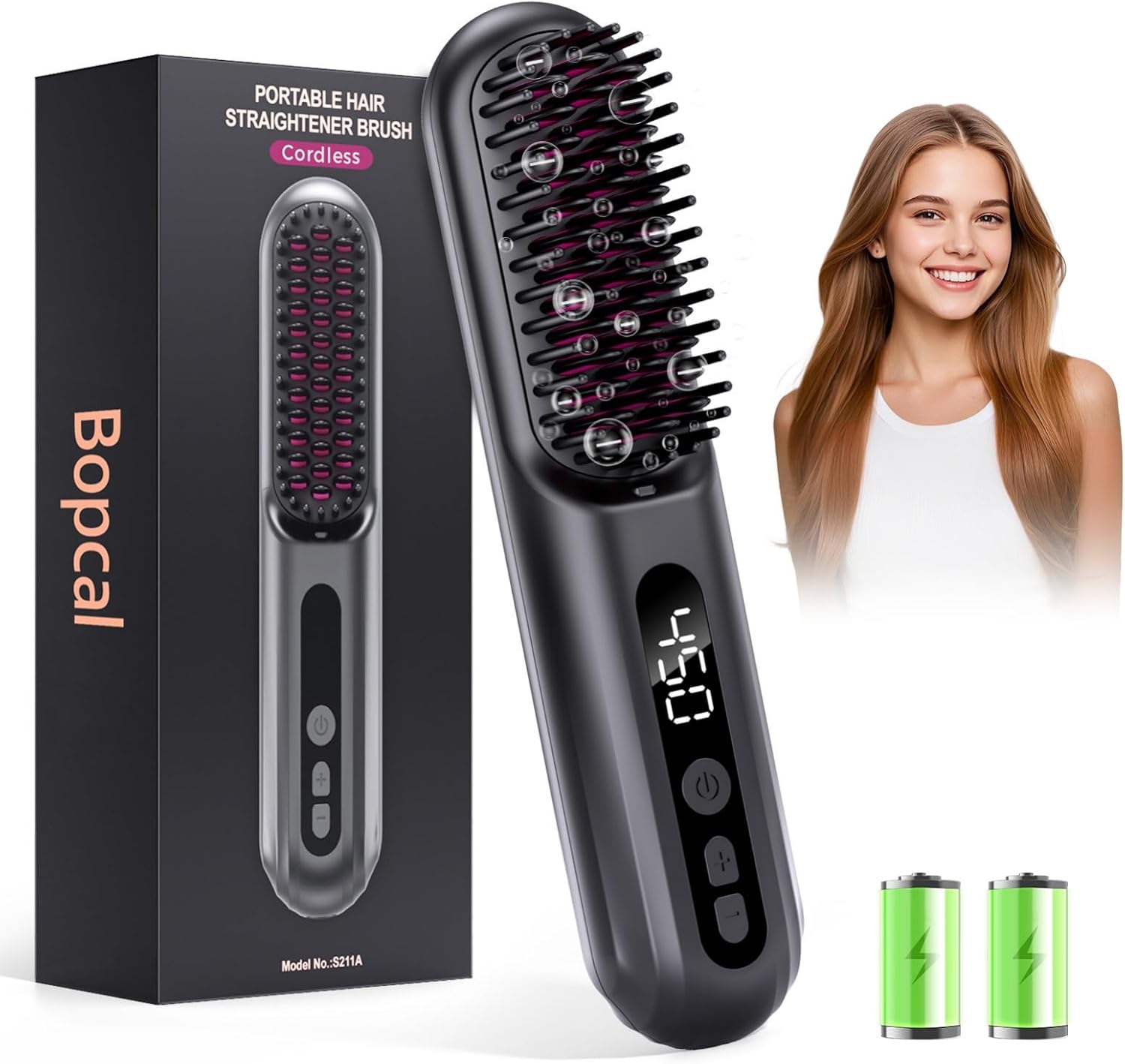 Brosse Lissante pour Cheveux - 10000mAh Fer à Lisser Sans Fil avec 300 Millions d'ions Négatifs, 120 Minutes d'autonomie, 9 Température, 30S de Chauffage, Anti-Scottatura, Cadeau pour la femme