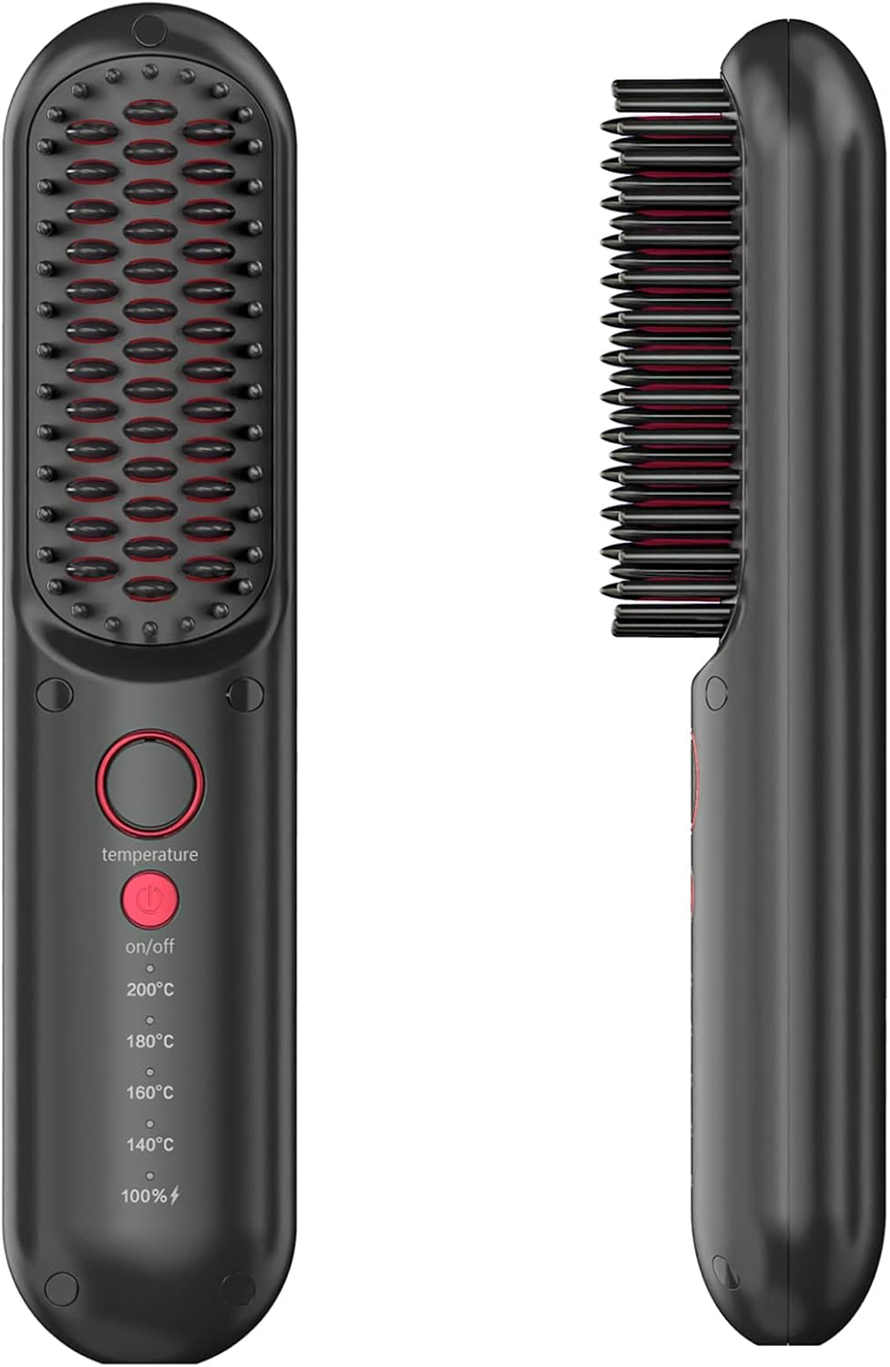 Brosse à lisser sans fil - Mini brosse à lisser - Chauffe rapidement - Charge rapide - 140-200 °C - 4 réglages de température - Portable - Pour les voyages - Pour lisser les cheveux fins