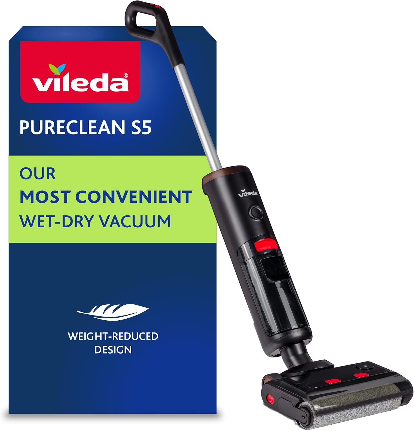 Vileda PureClean S5, Aspirateur Laveur sans Fil, Aspirateur Sec et Humide, Nettoyeur de Sol Intelligent sans Fil, Auto-Nettoyant et Léger, Longue Durée de Vie