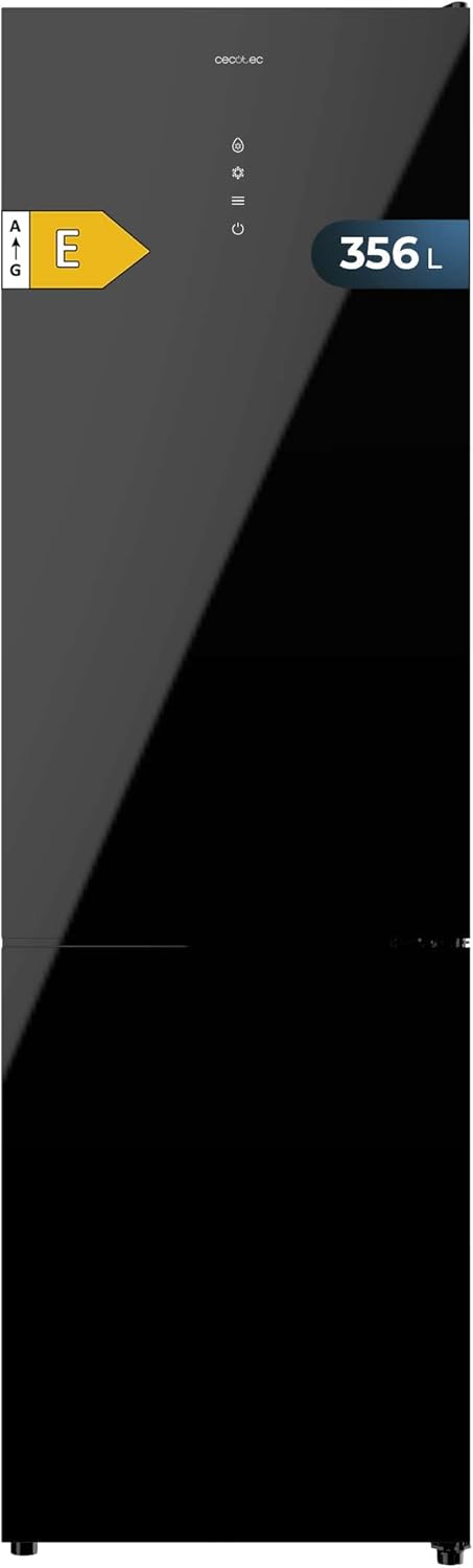 Réfrigérateur combiné Bolero CoolMarket Combi 356 Black Glass E - Capacité 356 L, Total No-Frost, Multi Airflow, classe E, mode Vacances, tiroir à humidité réglable.