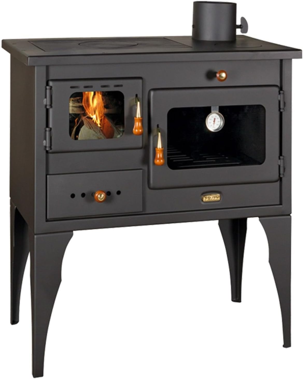 Prity Poêle à bois en fonte avec four et plaques de cuisson, 10 kw