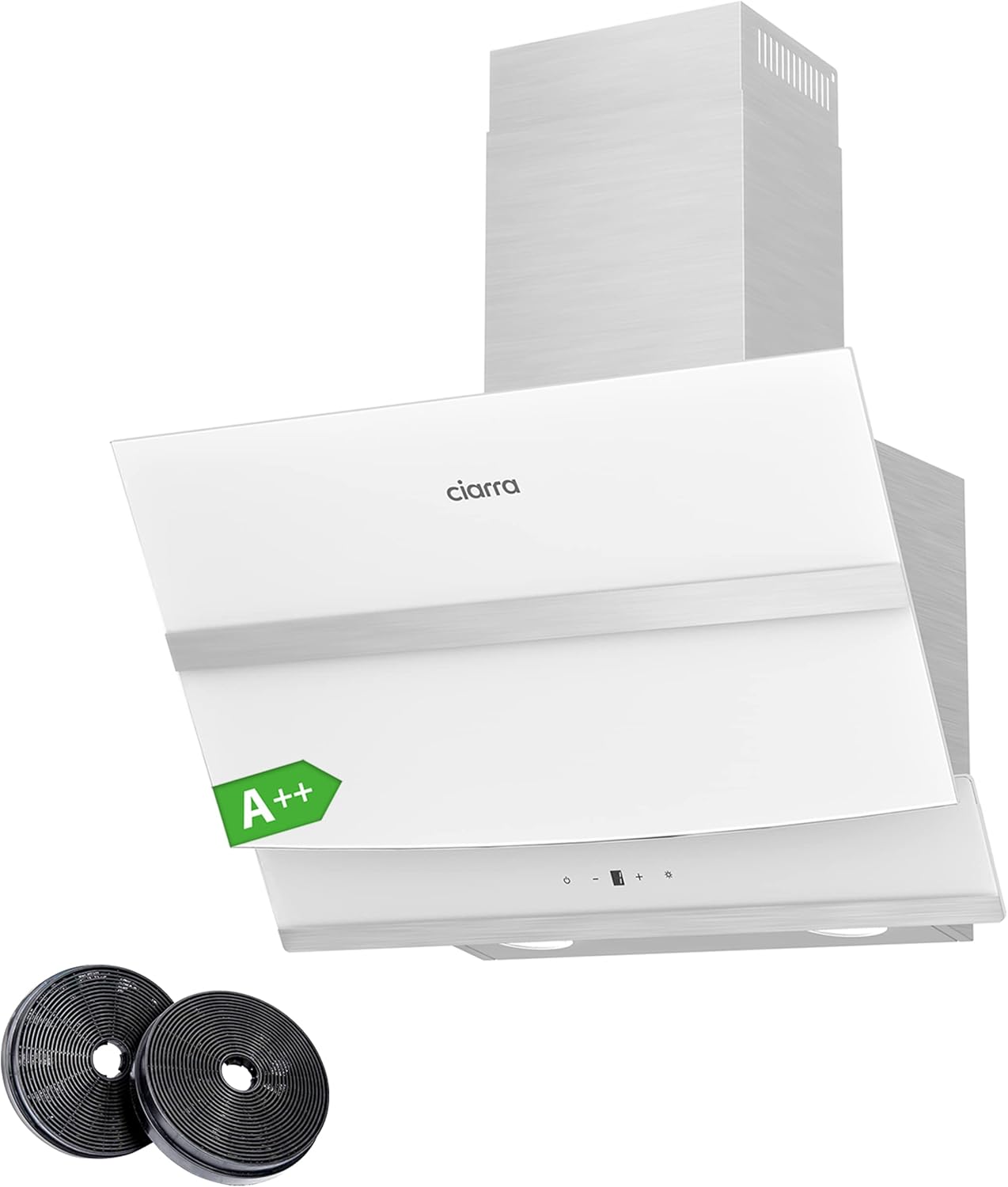 CBCW6736N Hotte Aspirante Inclinée 60cm 750 m³/h - Hotte Tactile Class A - Filtre à Charbon Inclus - 3 Vitesses d’évacuation- Recyclage - LED Lampe - Blanc