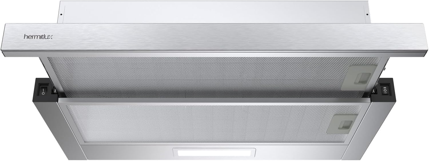 Hotte téléscopique 60cm, 360m³/h, recirculation/évacuation, 2 vitesses, éclairage LED, avec filtre à charbon