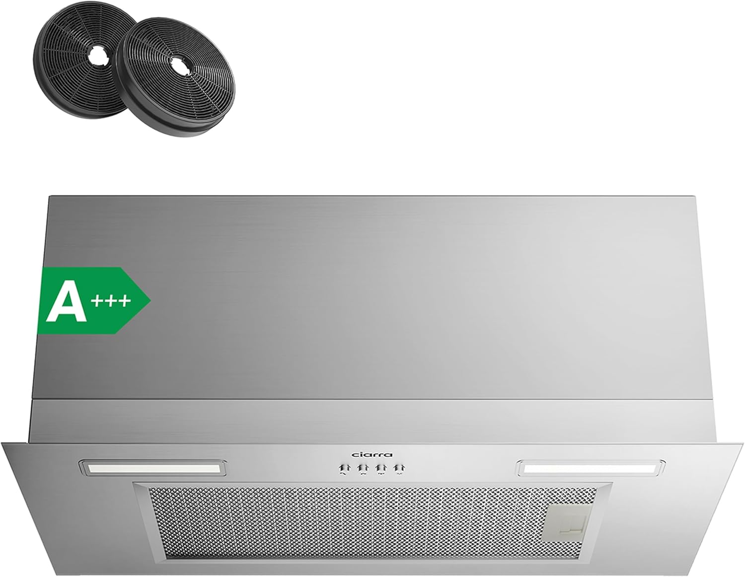 Hotte Aspirante Encastrée 60cm A+++, 650 m³/h, 3 Vitesses, Mode Recyclage ou Évacuation, Filtre à Charbon Inclus, LED Éclairage, Inox – CBCS6926A