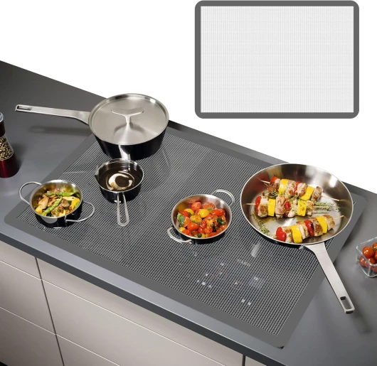 Tapis de Protection Plaque Induction 80x52cm Protège Plaque Induction Silicone Tapis Plaque Induction Protection Plaque de Cuisson Magnétique Anti Rayures Non Slip Anti-éclaboussures(Blanc)